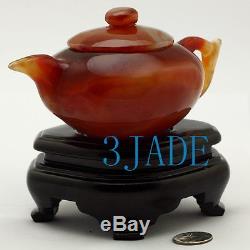 6 1/4 Hand Carved Red Agate / Carnelian Teapot / Tea Pot Carving