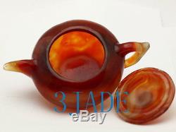 6 1/4 Hand Carved Red Agate / Carnelian Teapot / Tea Pot Carving