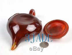 6 3/4 Hand Carved Red Agate / Carnelian Peach Teapot / Tea Pot Carving