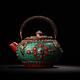 6.4'' Tibet Temple Bronze Tibetan Silver Turquoise Gem Tea Pot Tea Set Tea Maker