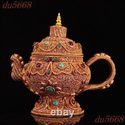 6.8old Chinese Ancient Filigree inlay gem Tea set Tea makers Tea Pot statue
