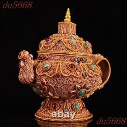 6.8old Chinese Ancient Filigree inlay gem Tea set Tea makers Tea Pot statue