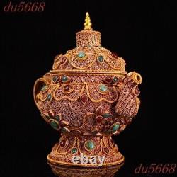 6.8old Chinese Ancient Filigree inlay gem Tea set Tea makers Tea Pot statue