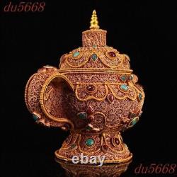 6.8old Chinese Ancient Filigree inlay gem Tea set Tea makers Tea Pot statue