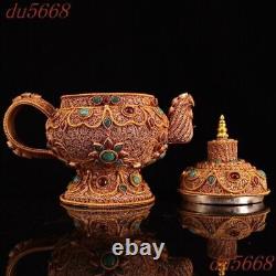 6.8old Chinese Ancient Filigree inlay gem Tea set Tea makers Tea Pot statue