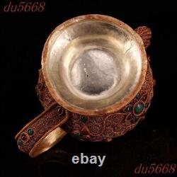 6.8old Chinese Ancient Filigree inlay gem Tea set Tea makers Tea Pot statue
