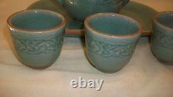 6 Piece Tea Set from Siam Celadon Wood Ash Glaze, Tea Pot, Lid, Tray, 3 Cups