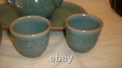 6 Piece Tea Set from Siam Celadon Wood Ash Glaze, Tea Pot, Lid, Tray, 3 Cups