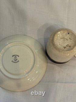 6 late 19th century Bridgwood teacups with saucers and associated tea pot