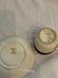 6 late 19th century Bridgwood teacups with saucers and associated tea pot