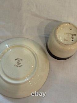 6 late 19th century Bridgwood teacups with saucers and associated tea pot