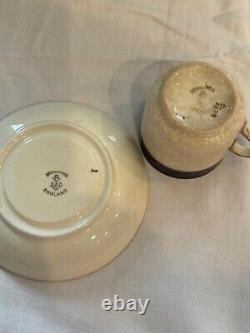 6 late 19th century Bridgwood teacups with saucers and associated tea pot