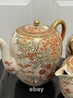 6 pcs set of vintage Japanese satsuma teapot, sugar, creamer