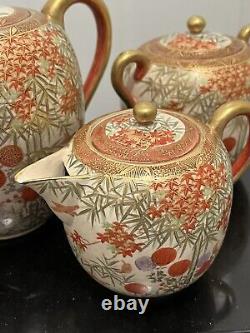 6 pcs set of vintage Japanese satsuma teapot, sugar, creamer