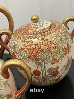 6 pcs set of vintage Japanese satsuma teapot, sugar, creamer