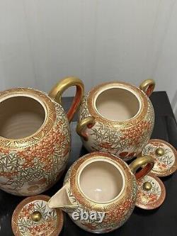 6 pcs set of vintage Japanese satsuma teapot, sugar, creamer