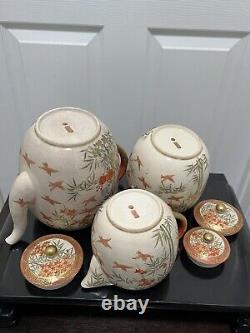 6 pcs set of vintage Japanese satsuma teapot, sugar, creamer