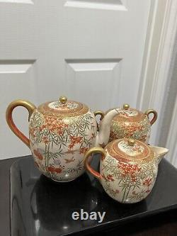 6 pcs set of vintage Japanese satsuma teapot, sugar, creamer