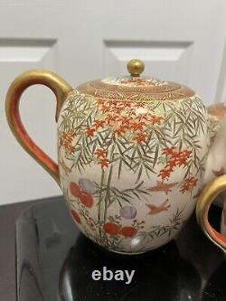 6 pcs set of vintage Japanese satsuma teapot, sugar, creamer