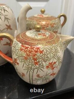 6 pcs set of vintage Japanese satsuma teapot, sugar, creamer