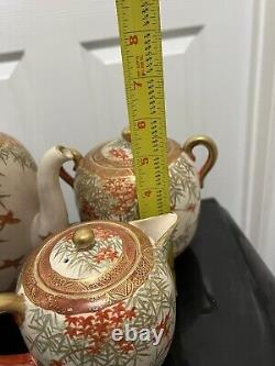 6 pcs set of vintage Japanese satsuma teapot, sugar, creamer