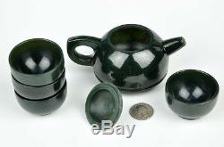 6pcs Natural Nephrite Jade Teaset / Tea Sets Teapot Cups Carving / Sculpture