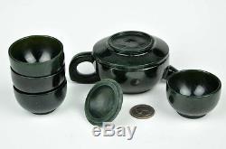 6pcs Natural Nephrite Jade Teaset / Tea Sets Teapot Cups Carving / Sculpture