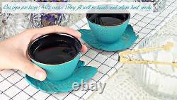 7PC Japanese Tea Set. Turquoise Koi Cast Iron Tea Pot with 2 Tea Cups, 2 Sau