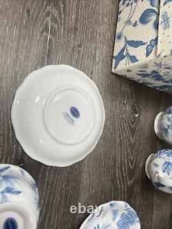 7 Pc PORTMEIRION Botanic Blue Earthenware Plates Teacups Teapot Creamer ENGLAND