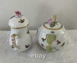 7 Pcs Herend Rothschild Bird Set Indiv Teapot Coffee Pot Sugar Bowl +Lid Creamer