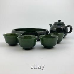 7pc Nephrite Jade Teapot Cups & Tray Set