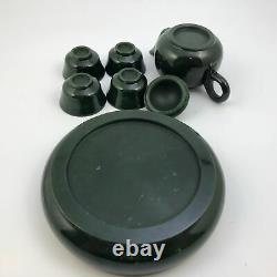 7pc Nephrite Jade Teapot Cups & Tray Set