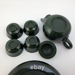 7pc Nephrite Jade Teapot Cups & Tray Set