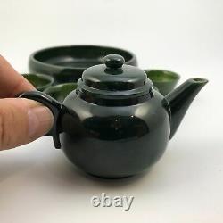 7pc Nephrite Jade Teapot Cups & Tray Set