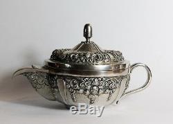 800 solid silver tea set Djokja Yogya tray tea pot sugar bowl Indonesian C. 1940