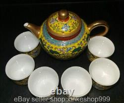 8 Old Chinese Qing dynasty Enamel Porcelain Gilt flower Tea pot Cup set