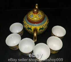 8 Old Chinese Qing dynasty Enamel Porcelain Gilt flower Tea pot Cup set