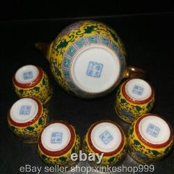 8 Old Chinese Qing dynasty Enamel Porcelain Gilt flower Tea pot Cup set