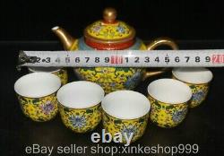 8 Old Chinese Qing dynasty Enamel Porcelain Gilt flower Tea pot Cup set