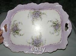 8 Pc Set Musical Teapot Plays Fluer De Lis Floral Design with Purple/Gold