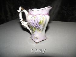 8 Pc Set Musical Teapot Plays Fluer De Lis Floral Design with Purple/Gold