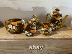 8 Piece Vintage Mushroom Tea Pot Set 1970's Ardco Japan Mid Century Kitchen