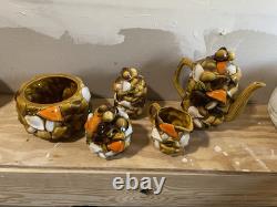 8 Piece Vintage Mushroom Tea Pot Set 1970's Ardco Japan Mid Century Kitchen
