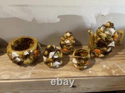 8 Piece Vintage Mushroom Tea Pot Set 1970's Ardco Japan Mid Century Kitchen