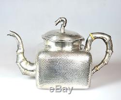 932 Grs ANTIQUE CHINESE CHINA EXPORT SOLID SILVER TEA SET POT BOWL CREAMER 1880