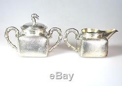 932 Grs ANTIQUE CHINESE CHINA EXPORT SOLID SILVER TEA SET POT BOWL CREAMER 1880