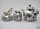 939 Grs Antique Chinese China Export Solid Silver Tea Set Pot Bowl Creamer 1880