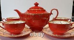 9 Pc Teavana Exclusive Collection Teapot Set Ruby & Gold Filigree Bone China