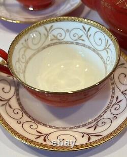 9 Pc Teavana Exclusive Collection Teapot Set Ruby & Gold Filigree Bone China