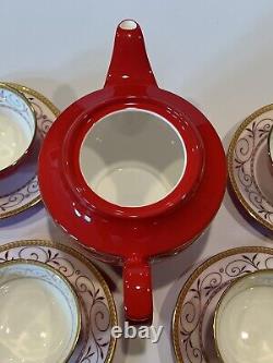 9 Pc Teavana Exclusive Collection Teapot Set Ruby & Gold Filigree Bone China